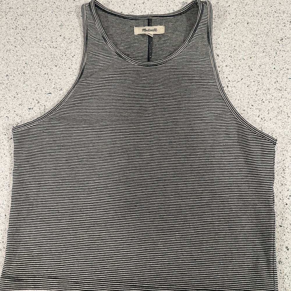 Madewell Black and White Striped Crop Tank Top XS